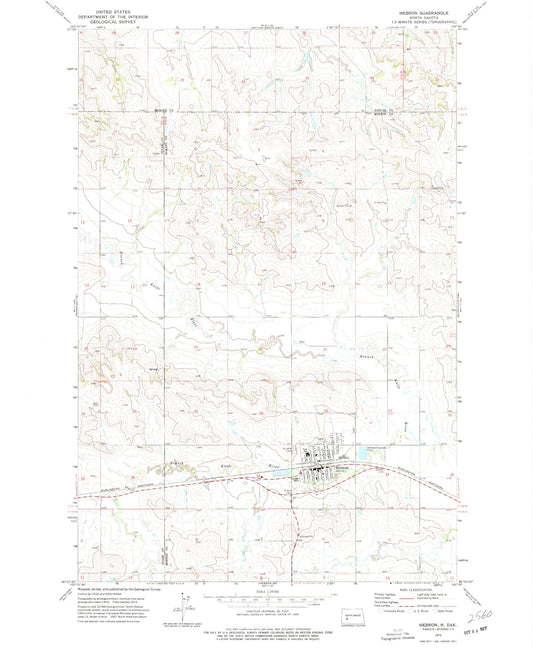 Classic USGS Hebron North Dakota 7.5'x7.5' Topo Map Image