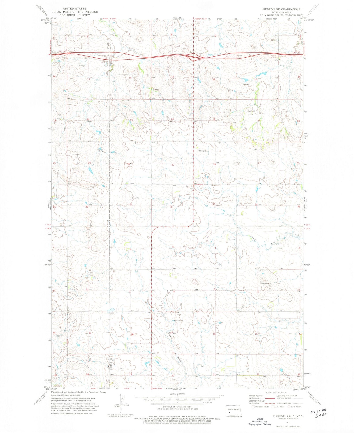 Classic USGS Hebron SE North Dakota 7.5'x7.5' Topo Map Image