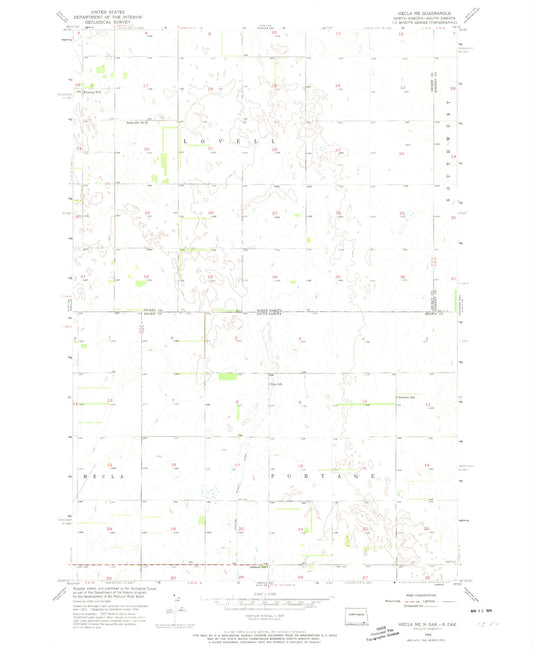 Classic USGS Hecla NE North Dakota 7.5'x7.5' Topo Map Image