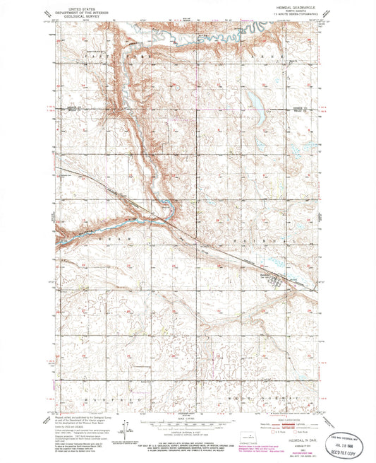 Classic USGS Heimdal North Dakota 7.5'x7.5' Topo Map Image