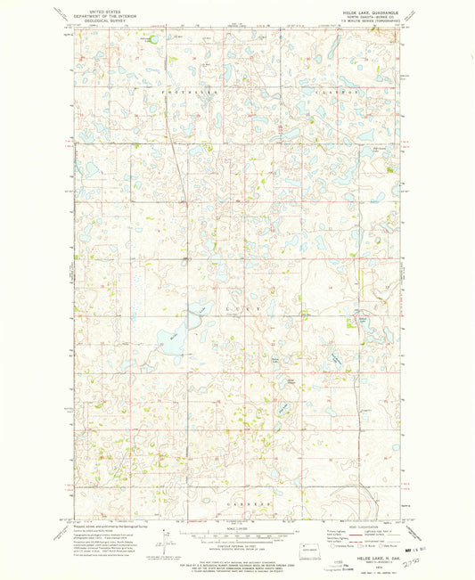 Classic USGS Helde Lake North Dakota 7.5'x7.5' Topo Map Image