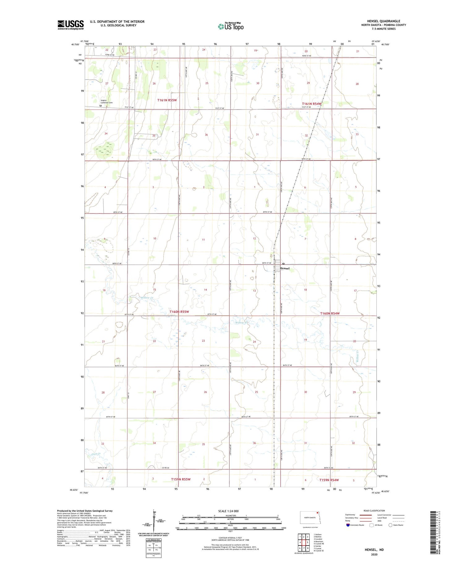 Hensel North Dakota US Topo Map Image