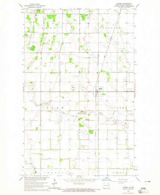Classic USGS Hensel North Dakota 7.5'x7.5' Topo Map Image