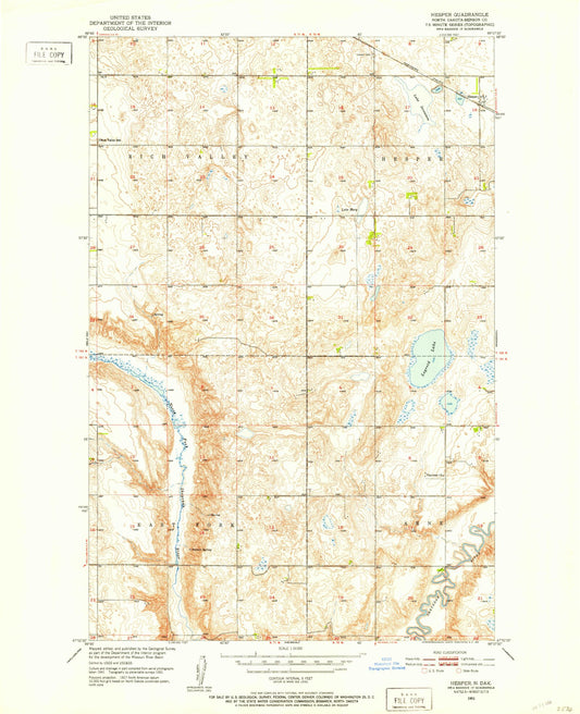 Classic USGS Hesper North Dakota 7.5'x7.5' Topo Map Image