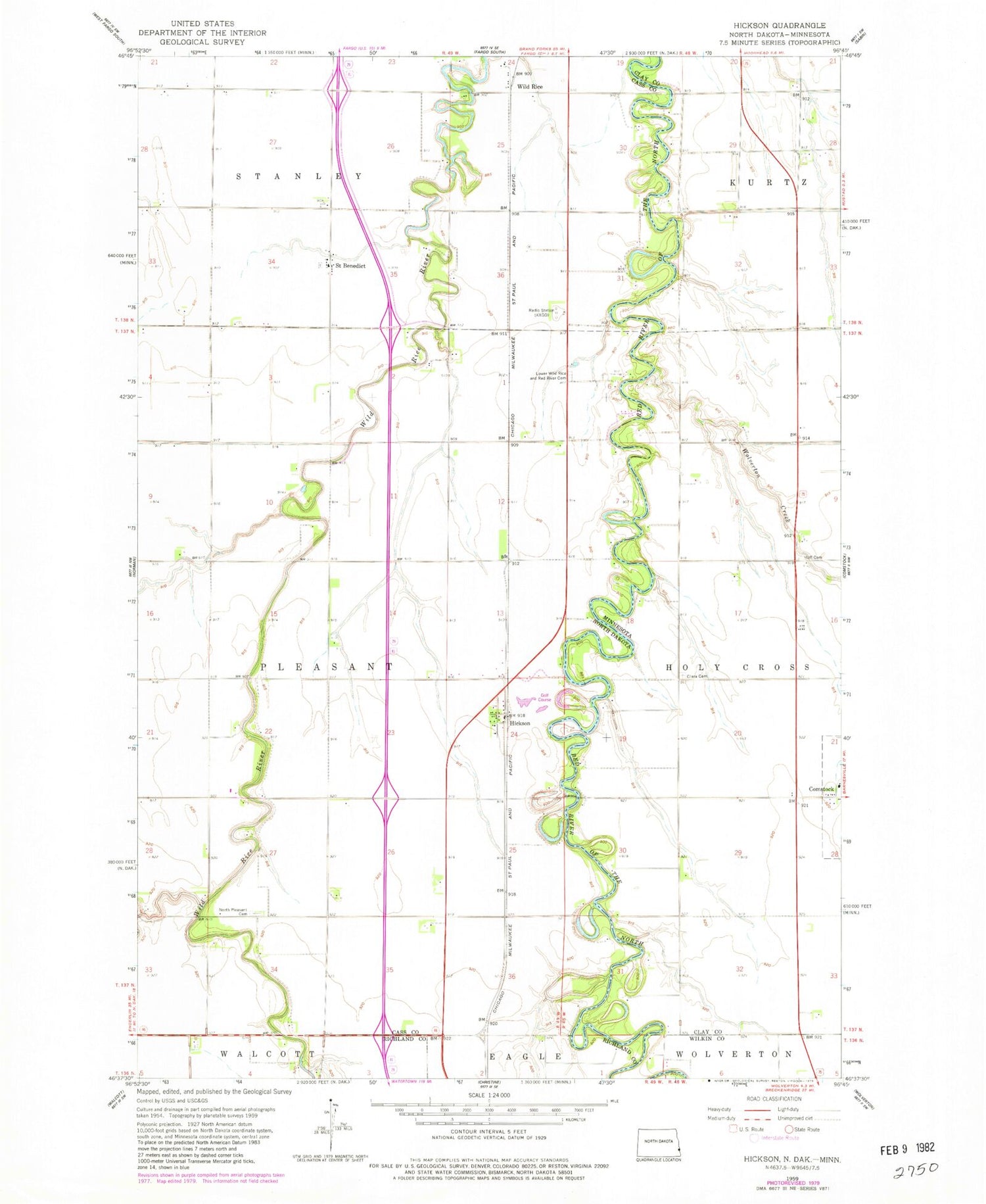 Classic USGS Hickson North Dakota 7.5'x7.5' Topo Map Image