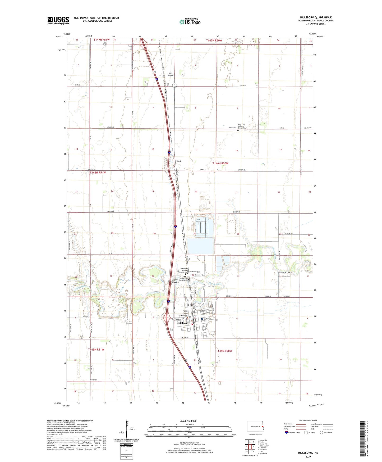 Hillsboro North Dakota US Topo Map Image