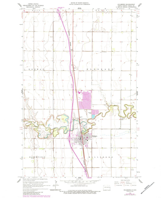 Classic USGS Hillsboro North Dakota 7.5'x7.5' Topo Map Image