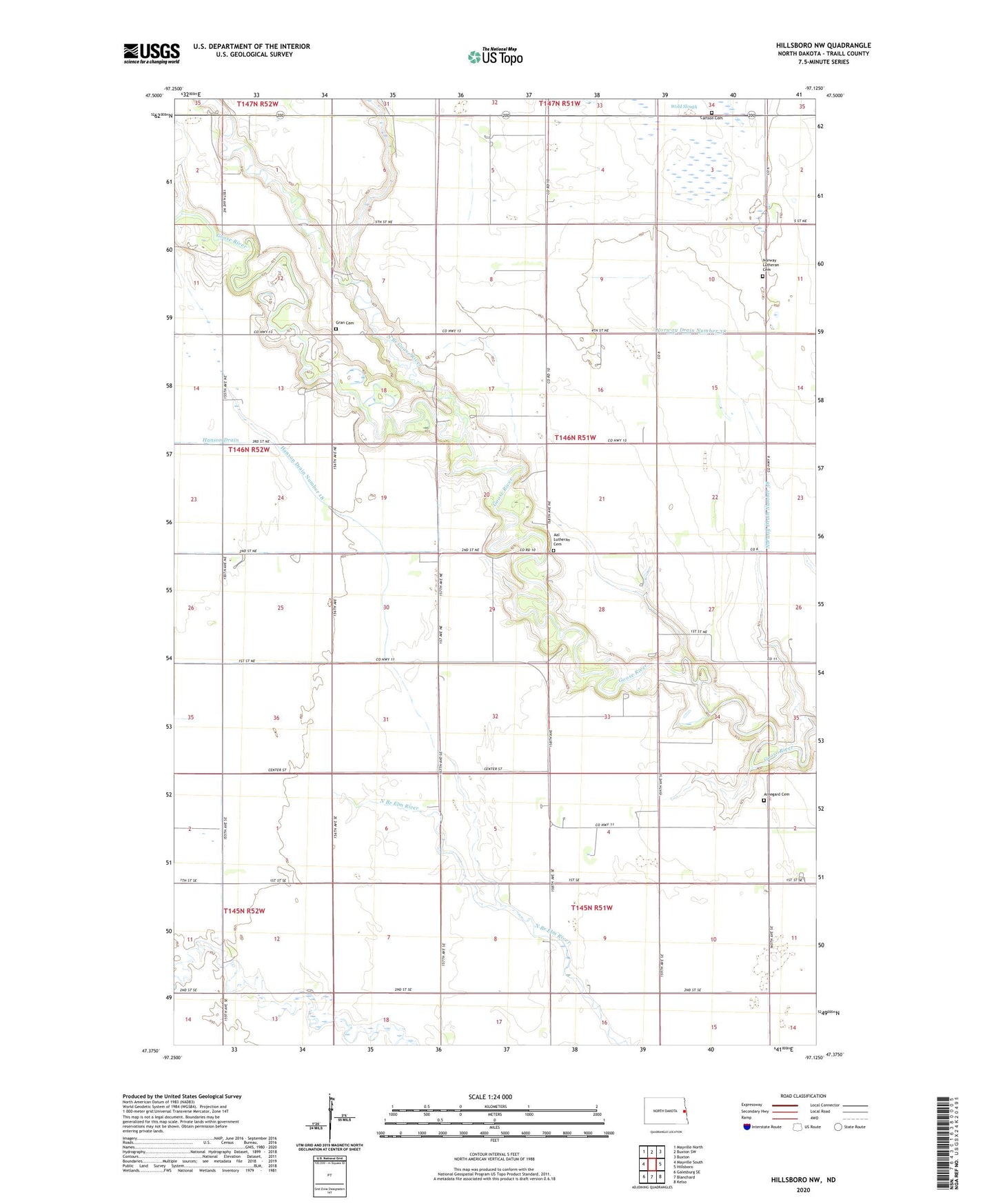 Hillsboro NW North Dakota US Topo Map Image