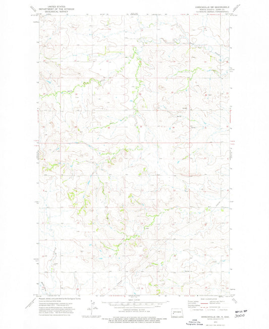 Classic USGS Hirschville SW North Dakota 7.5'x7.5' Topo Map Image