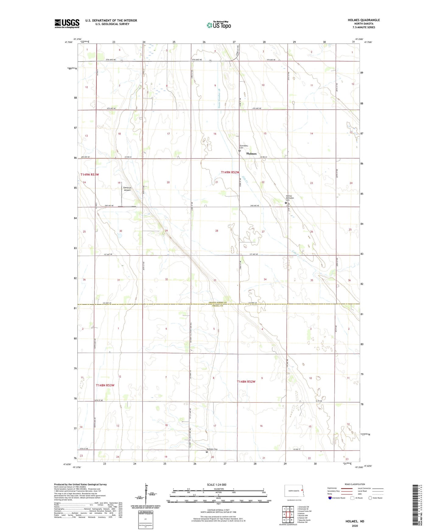 Holmes North Dakota US Topo Map Image