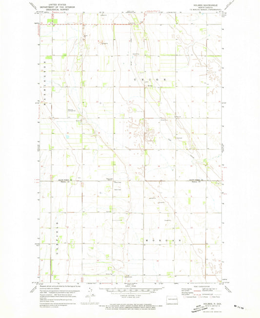Classic USGS Holmes North Dakota 7.5'x7.5' Topo Map Image