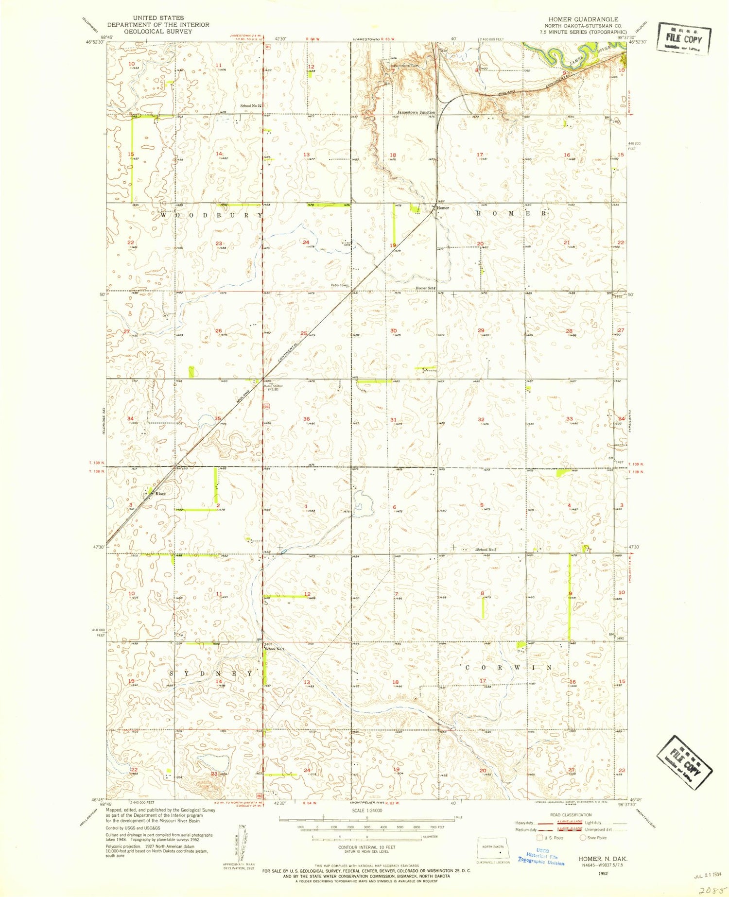 Classic USGS Homer North Dakota 7.5'x7.5' Topo Map Image