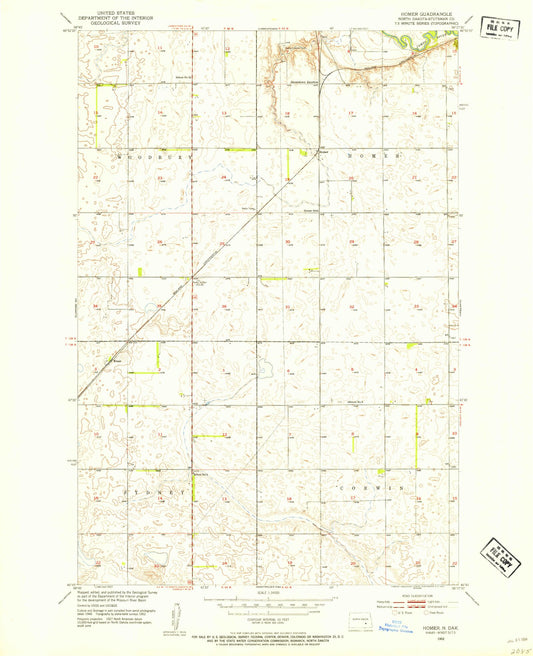 Classic USGS Homer North Dakota 7.5'x7.5' Topo Map Image