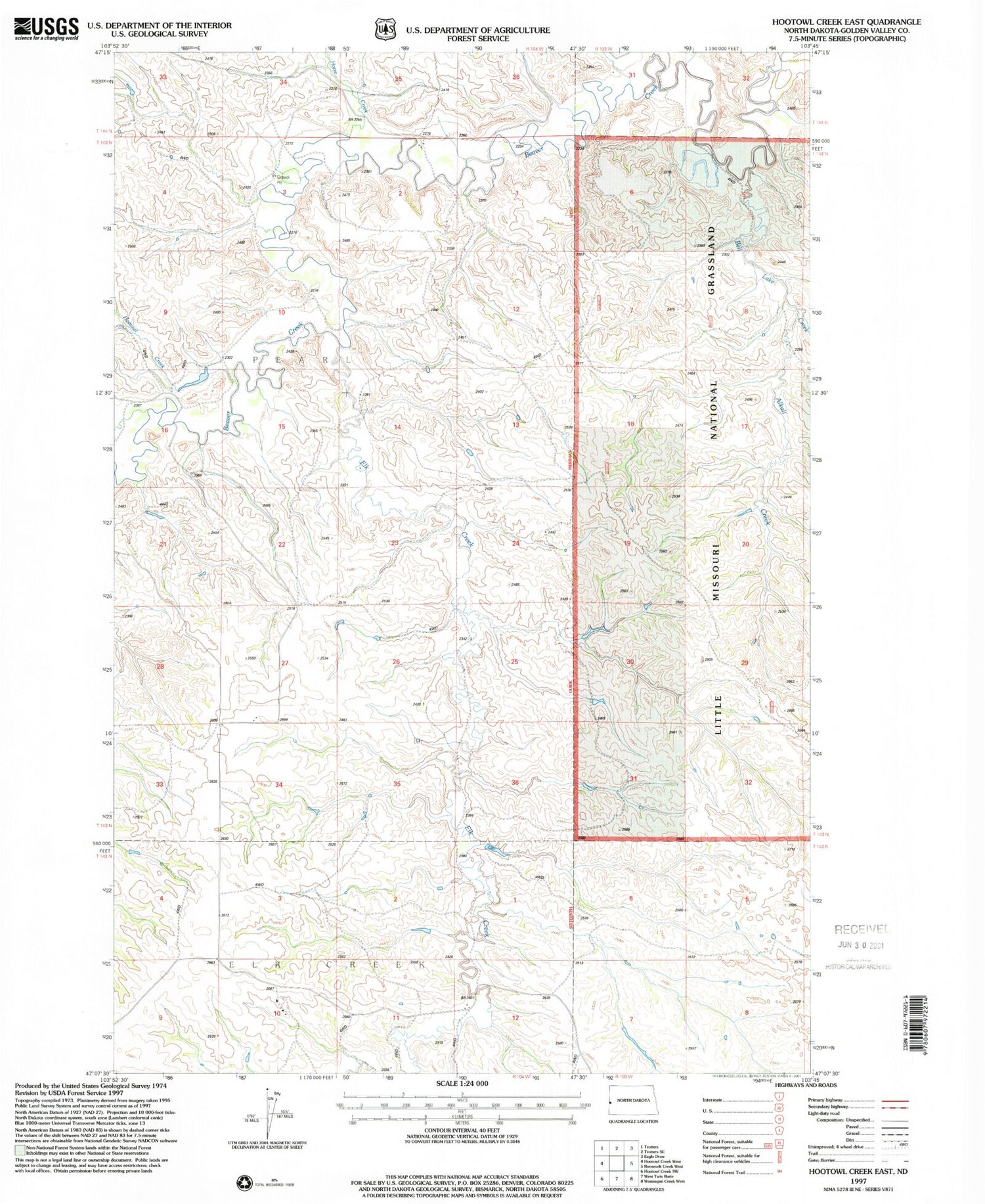 Classic USGS Hootowl Creek East North Dakota 7.5'x7.5' Topo Map Image