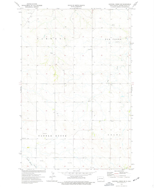 Classic USGS Hootowl Creek SW North Dakota 7.5'x7.5' Topo Map Image