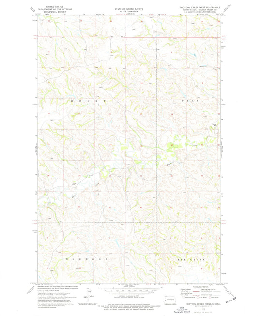 Classic USGS Hootowl Creek West North Dakota 7.5'x7.5' Topo Map Image