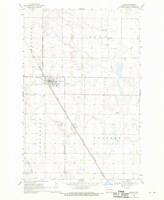 Classic USGS Hope North Dakota 7.5'x7.5' Topo Map Image