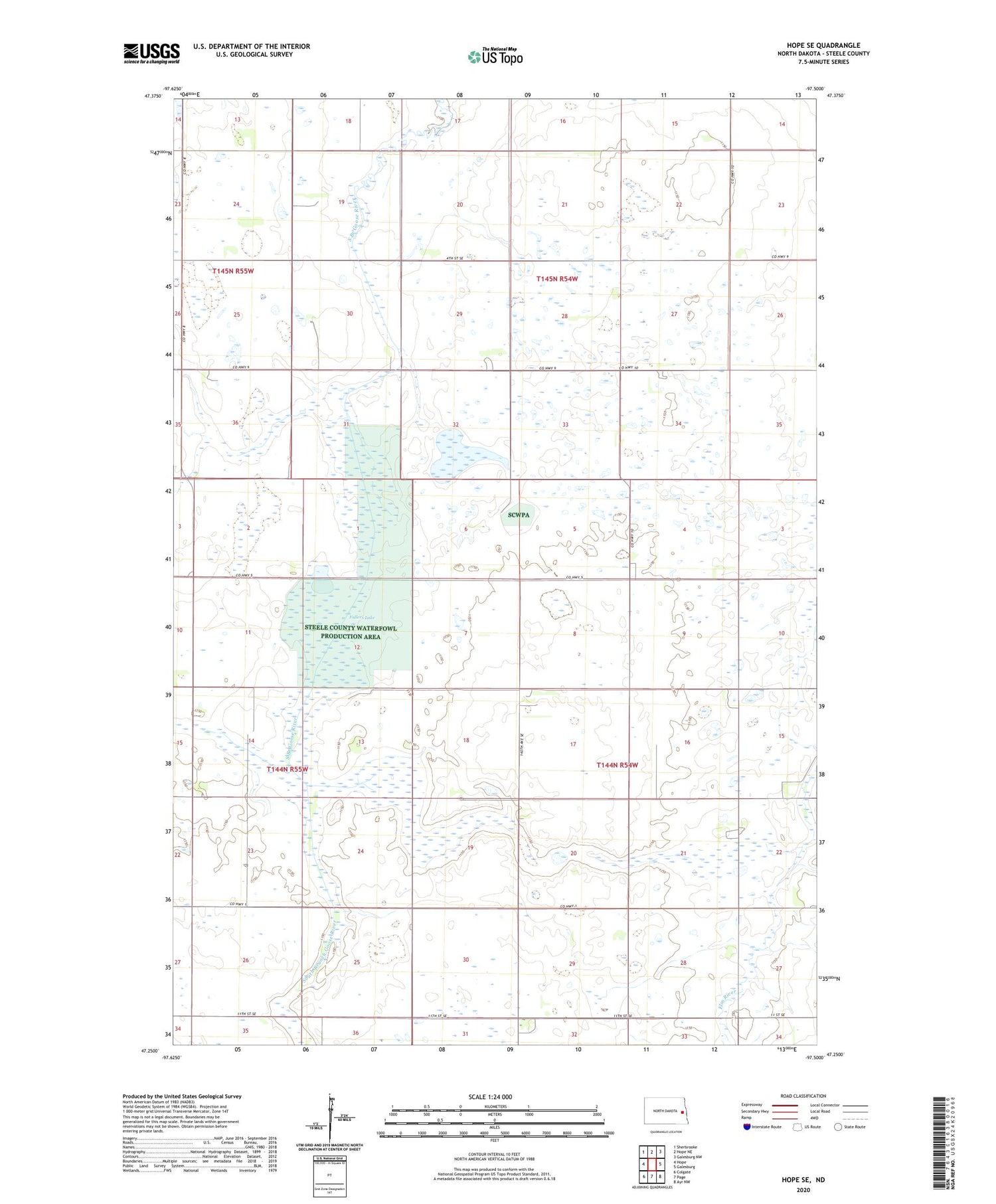 Hope SE North Dakota US Topo Map Image