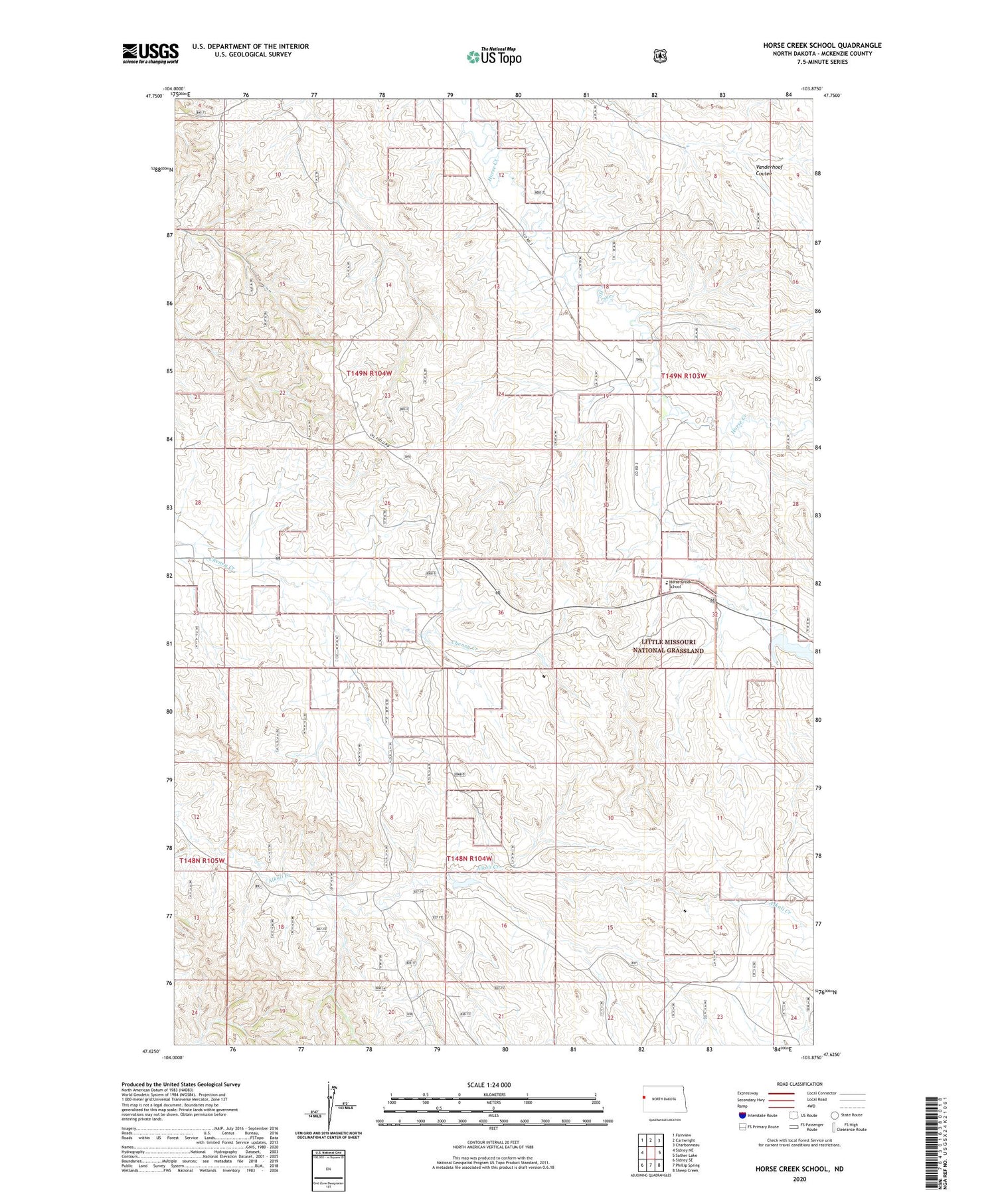 Horse Creek School North Dakota US Topo Map Image