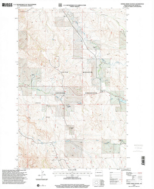 Classic USGS Horse Creek School North Dakota 7.5'x7.5' Topo Map Image