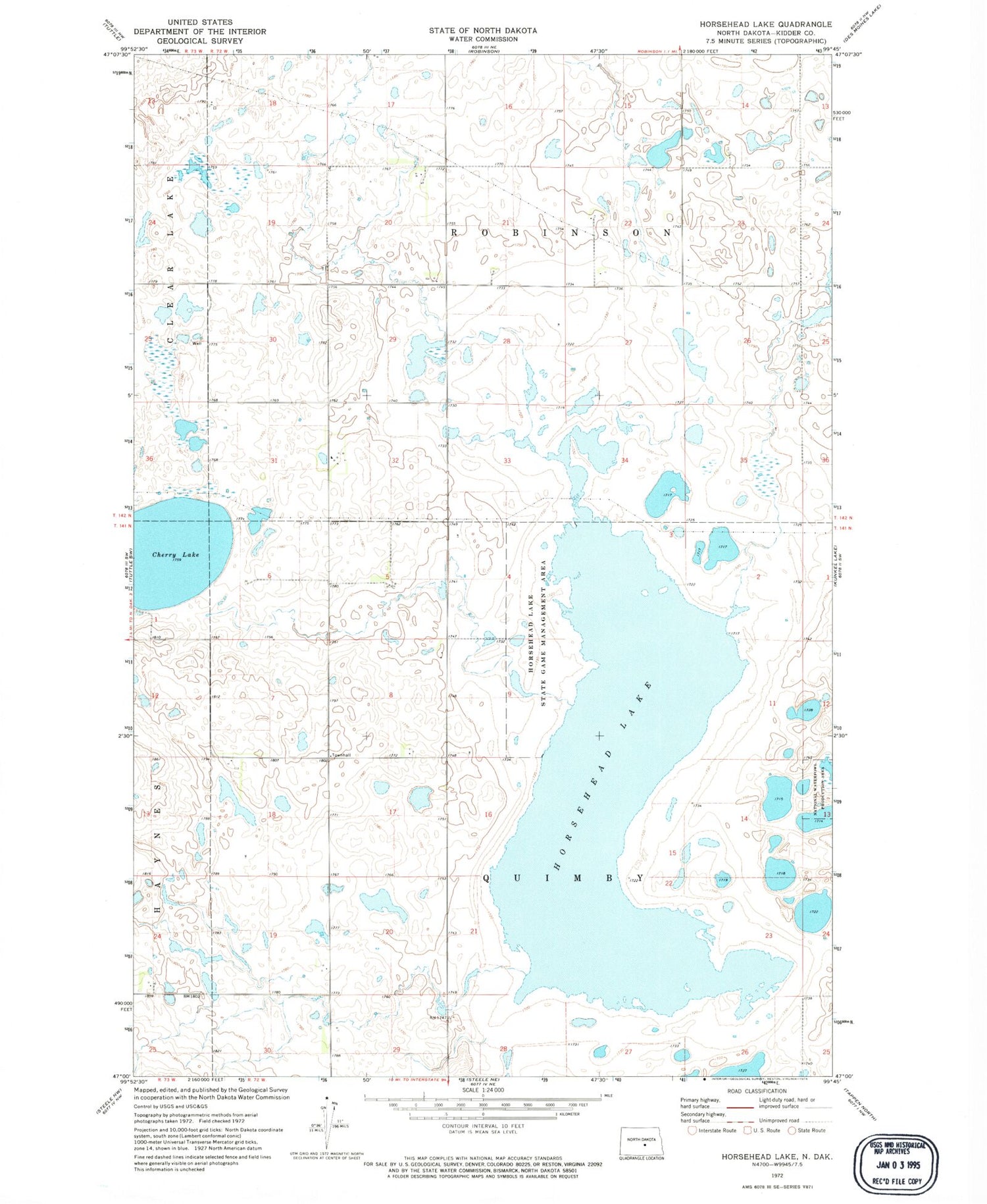 Classic USGS Horsehead Lake North Dakota 7.5'x7.5' Topo Map Image