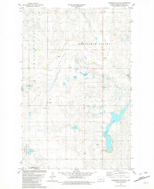 Classic USGS Horseshoe Valley North Dakota 7.5'x7.5' Topo Map Image