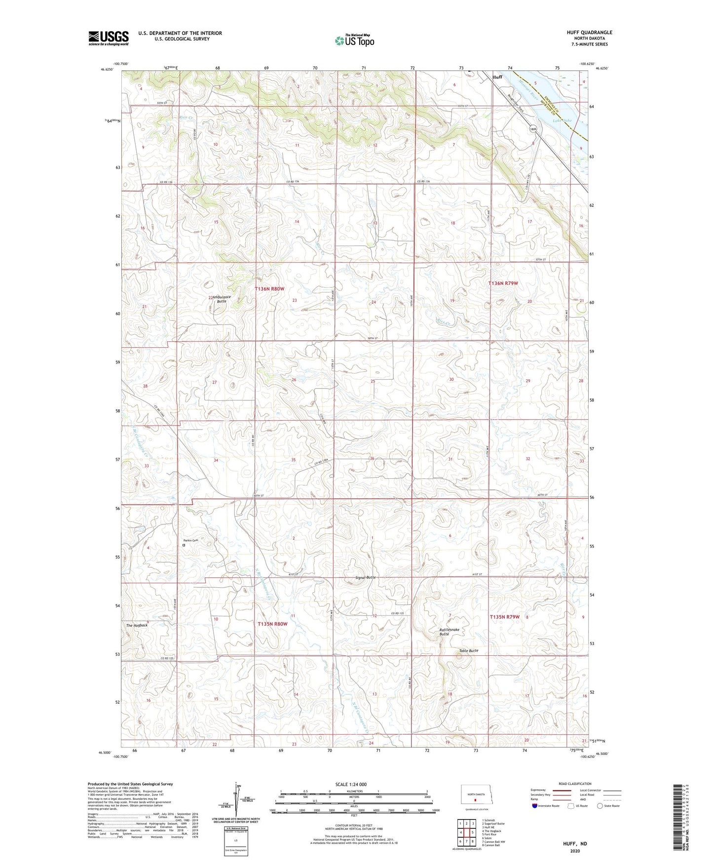 Huff North Dakota US Topo Map Image