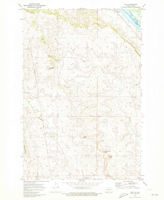 Classic USGS Huff North Dakota 7.5'x7.5' Topo Map Image