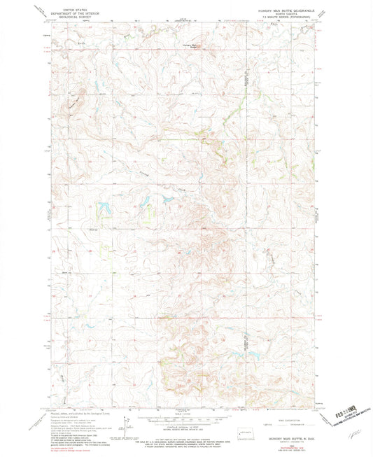 Classic USGS Hungry Man Butte North Dakota 7.5'x7.5' Topo Map Image