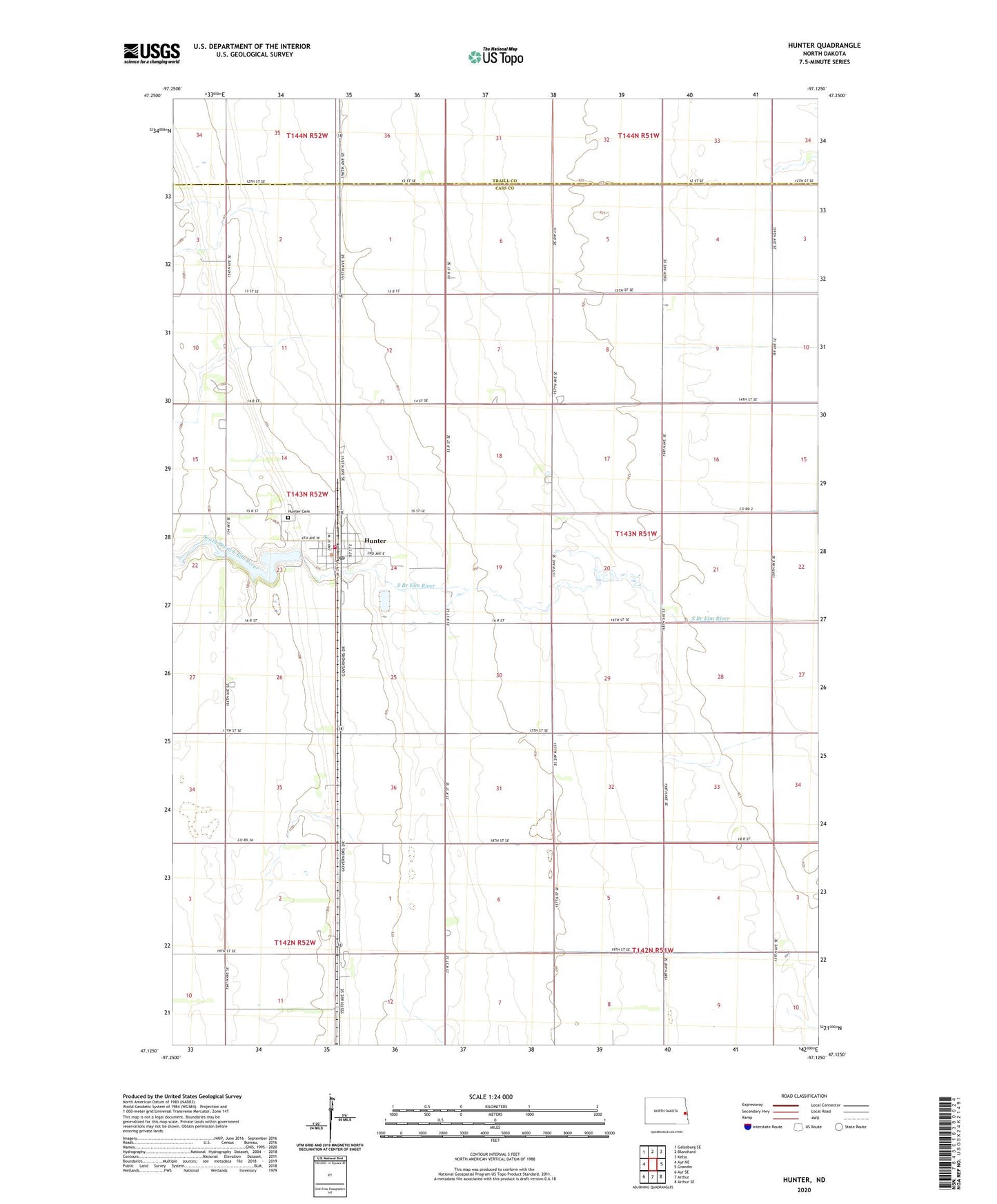 Hunter North Dakota US Topo Map Image