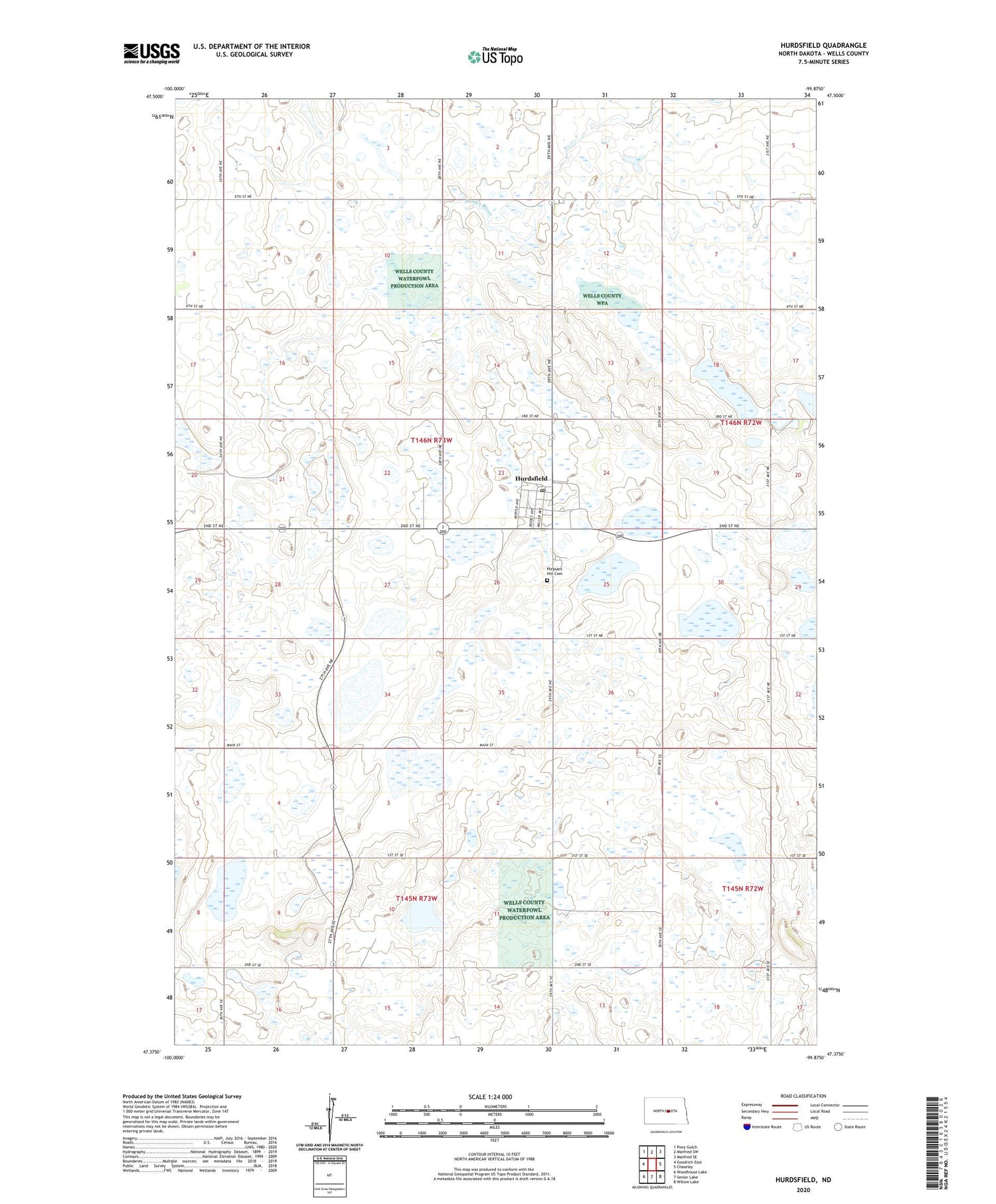 Hurdsfield North Dakota US Topo Map Image