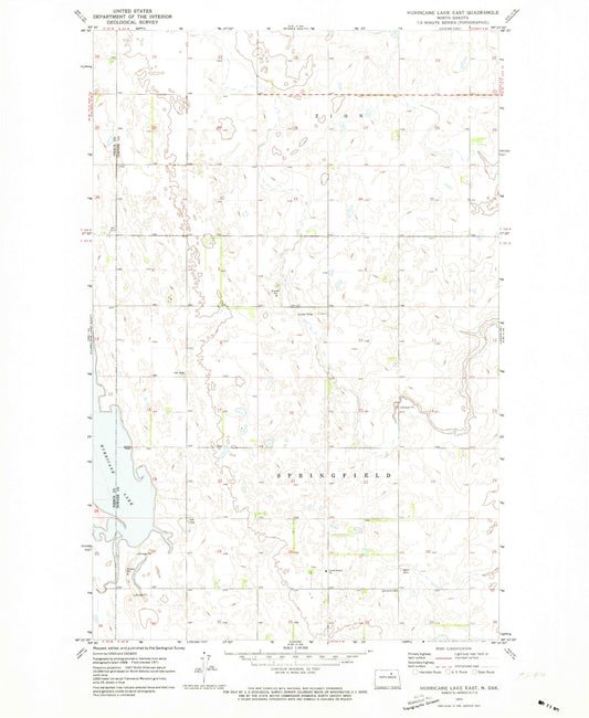 Classic USGS Hurricane Lake East North Dakota 7.5'x7.5' Topo Map Image