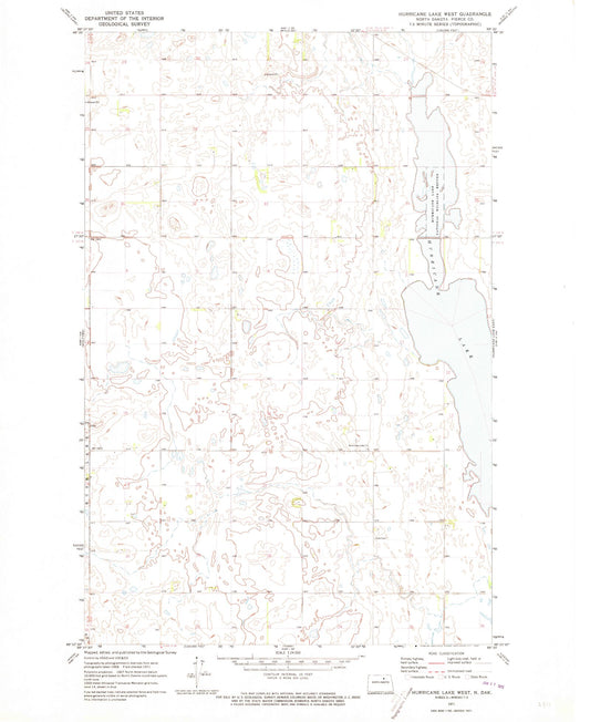 Classic USGS Hurricane Lake West North Dakota 7.5'x7.5' Topo Map Image