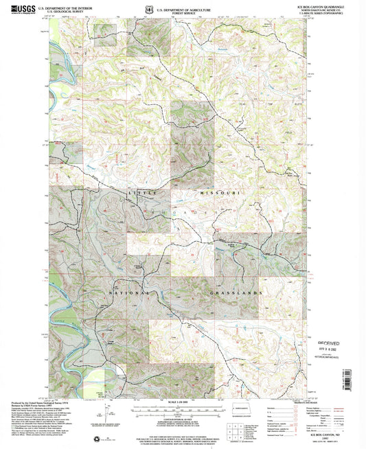 Classic USGS Ice Box Canyon North Dakota 7.5'x7.5' Topo Map Image