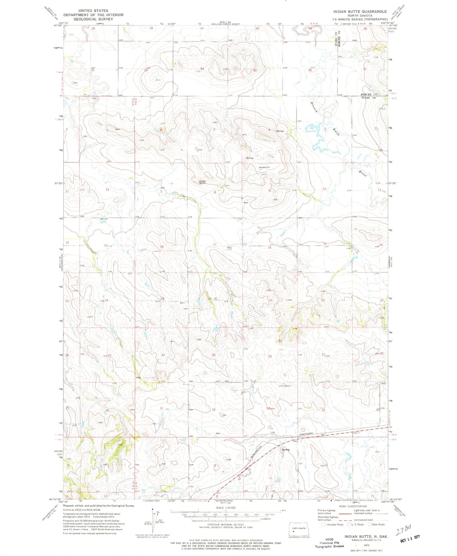 Classic USGS Indian Butte North Dakota 7.5'x7.5' Topo Map Image