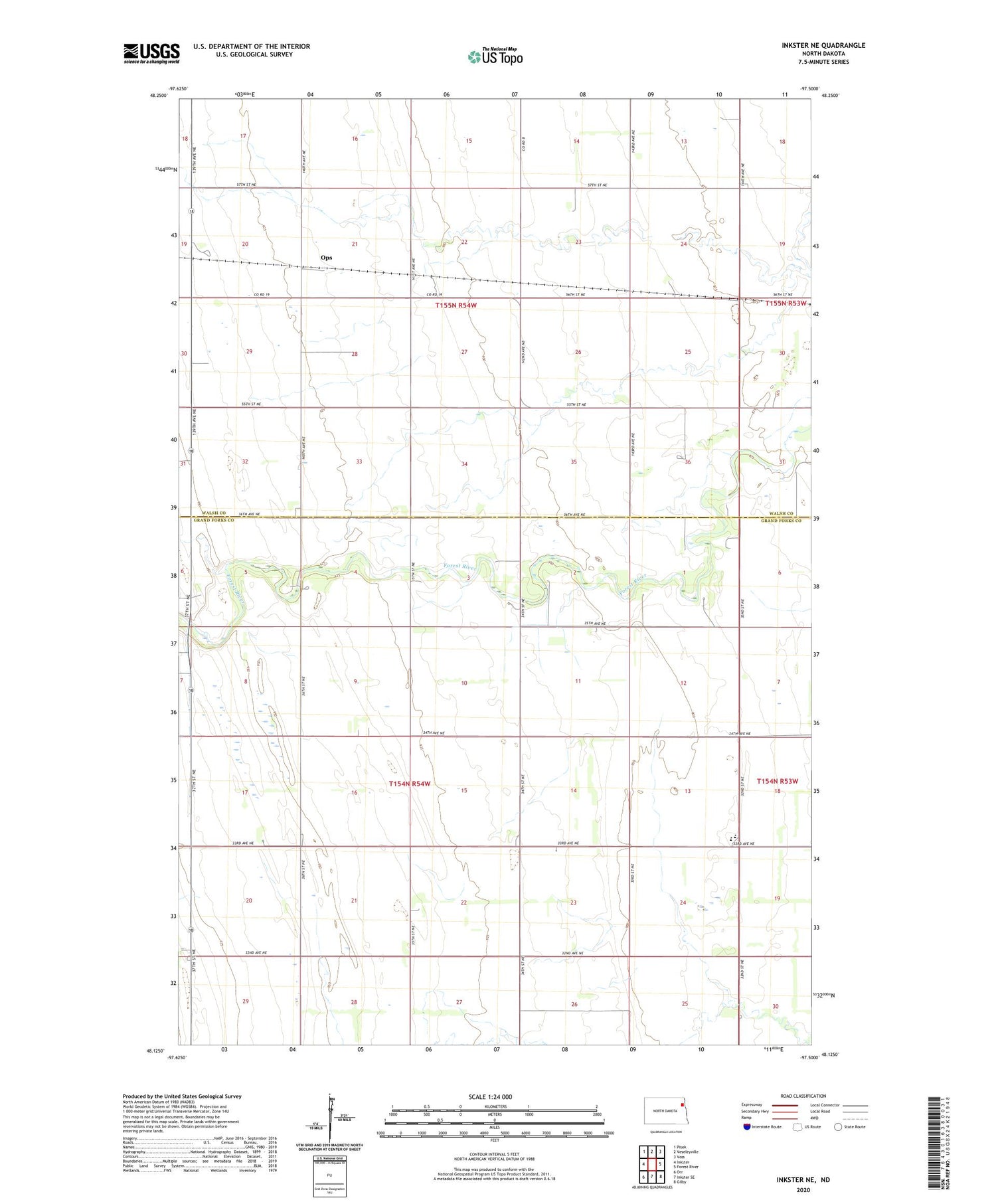 Inkster NE North Dakota US Topo Map Image