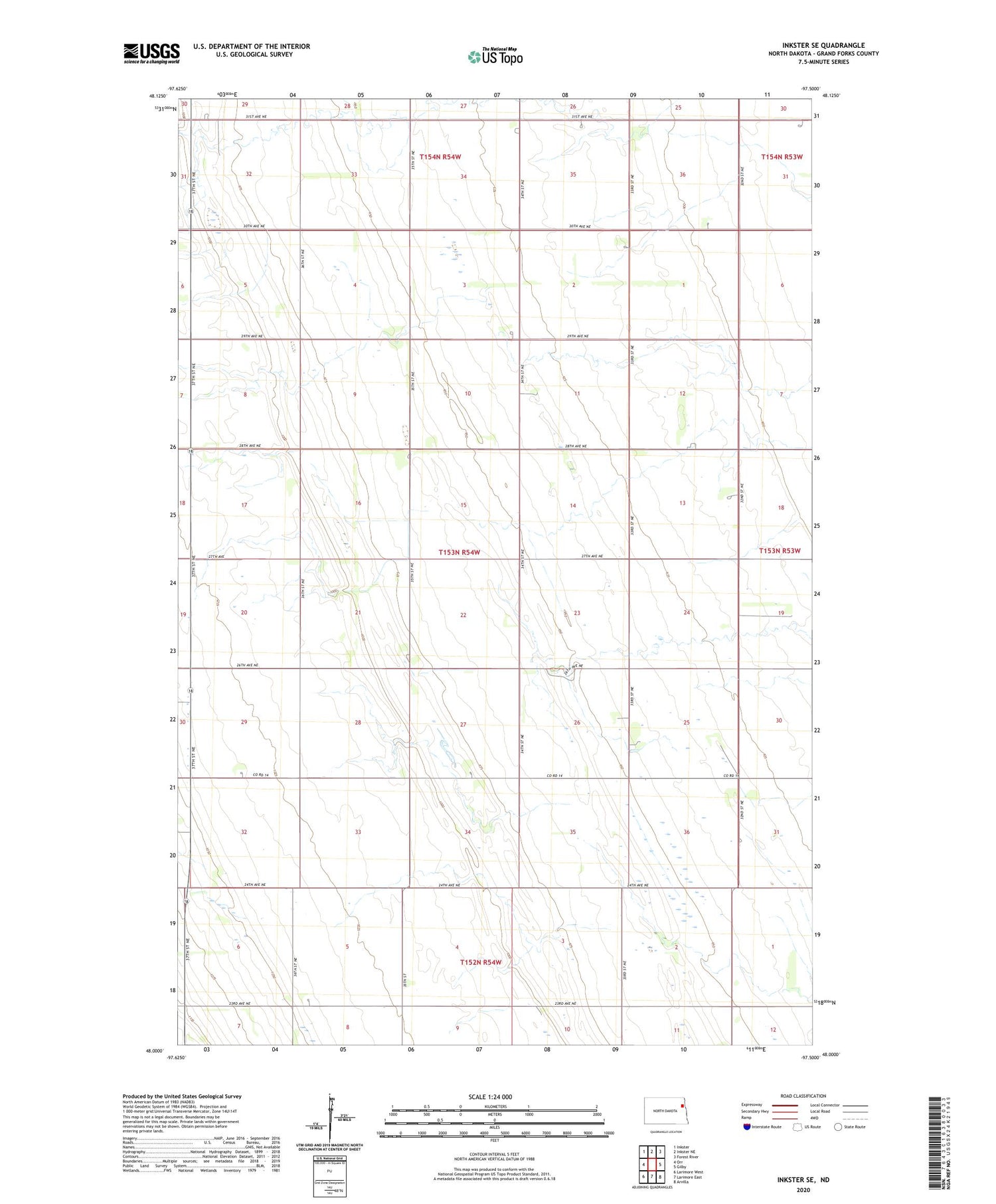 Inkster SE North Dakota US Topo Map Image
