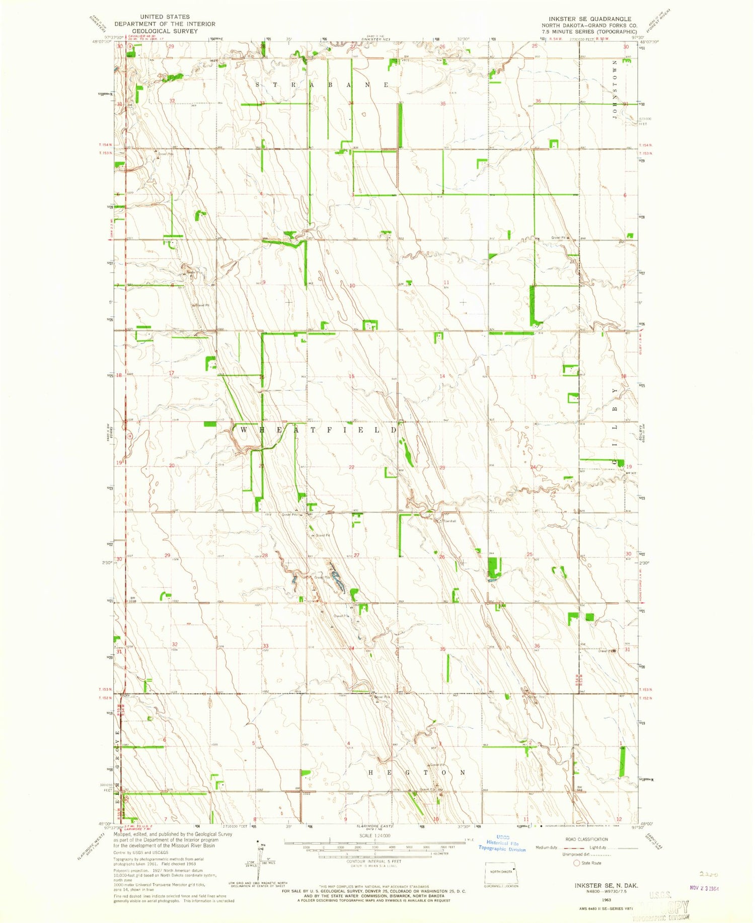 Classic USGS Inkster SE North Dakota 7.5'x7.5' Topo Map Image