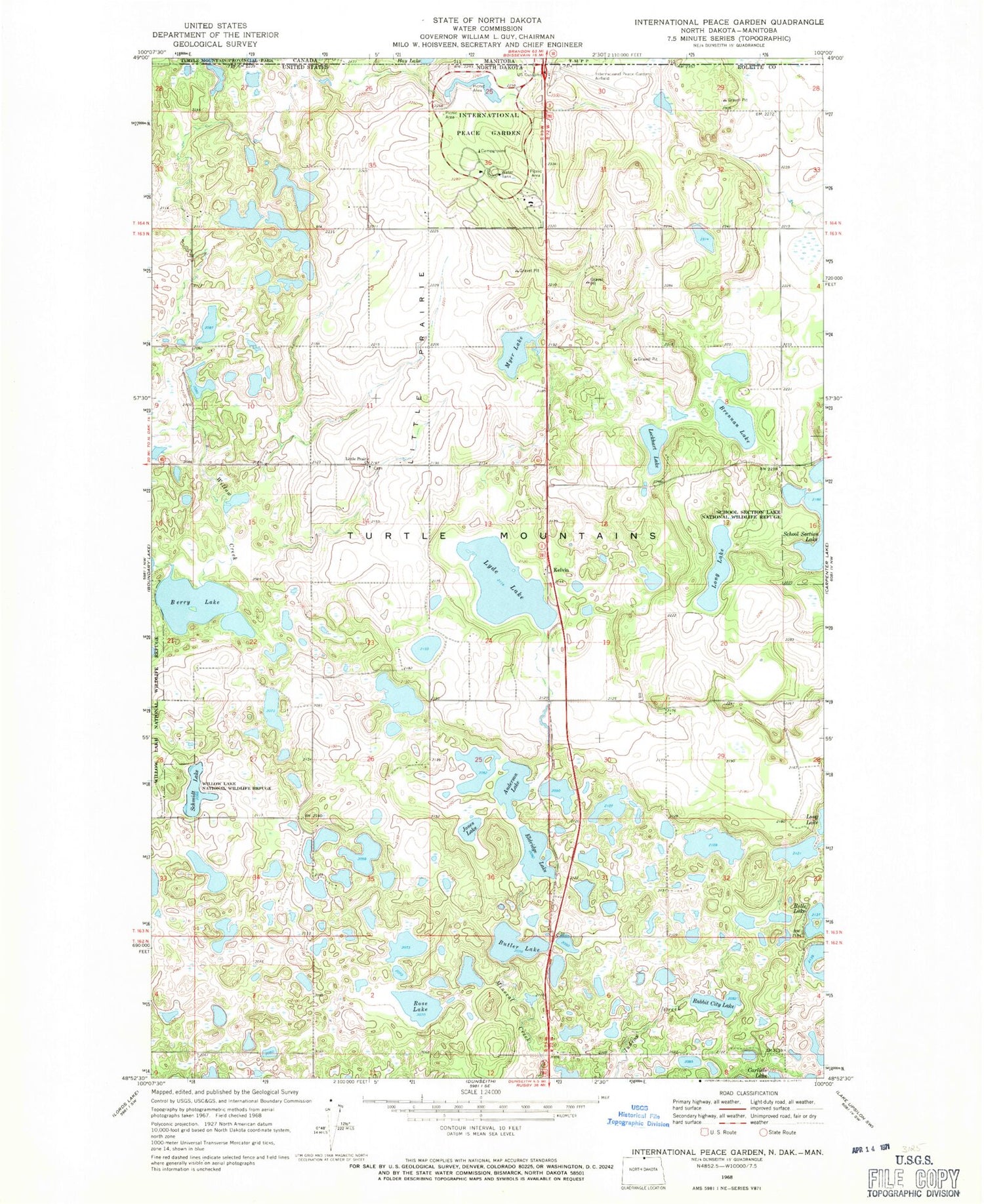 Classic USGS International Peace Garden North Dakota 7.5'x7.5' Topo Map Image