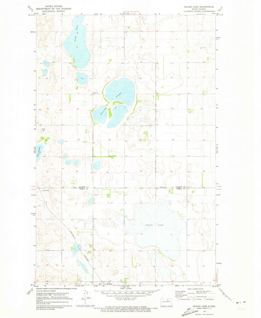 Classic USGS Island Lake North Dakota 7.5'x7.5' Topo Map Image