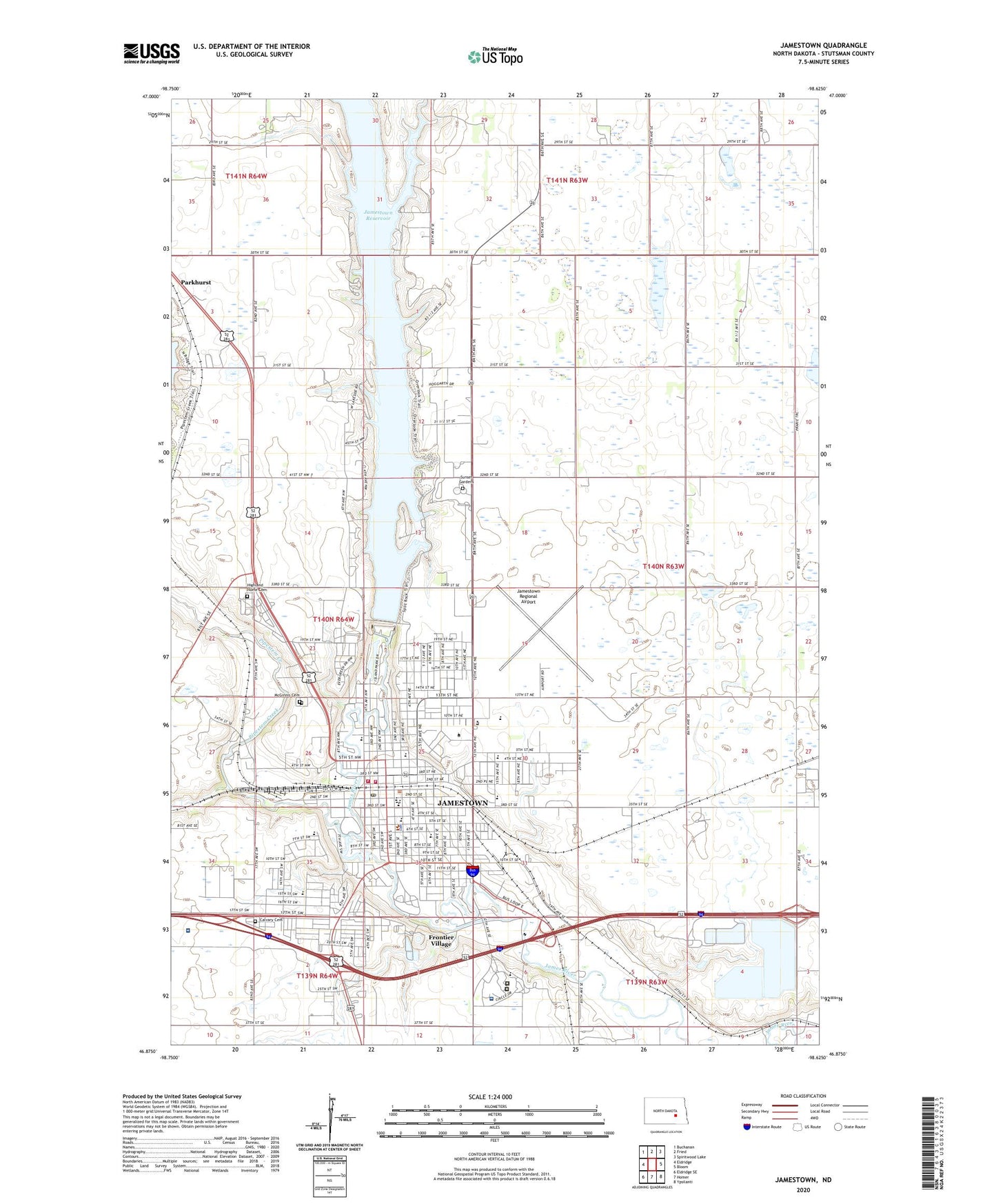 Jamestown North Dakota US Topo Map Image