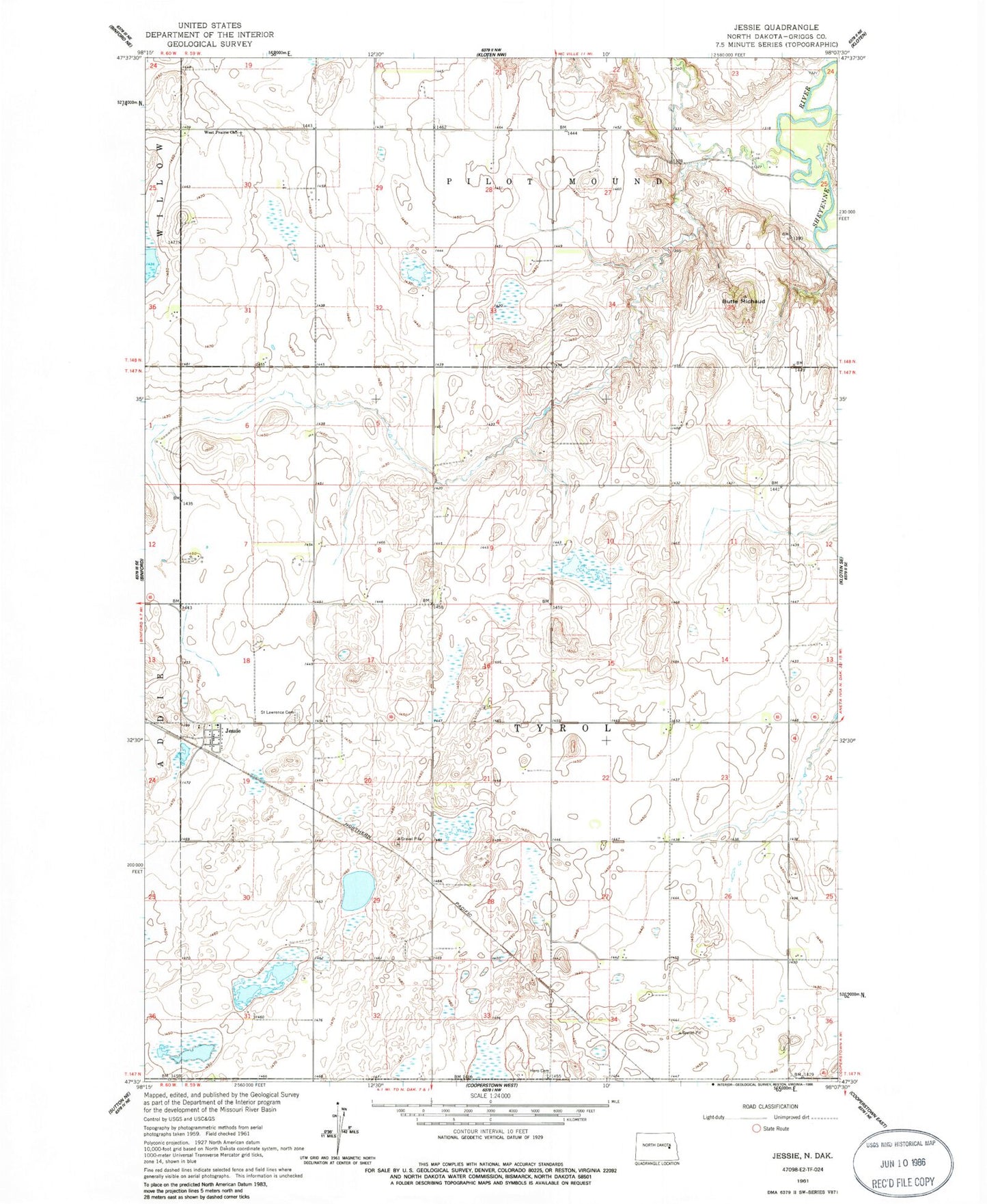 Classic USGS Jessie North Dakota 7.5'x7.5' Topo Map Image