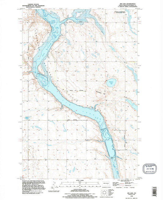 Classic USGS Jim Lake North Dakota 7.5'x7.5' Topo Map Image