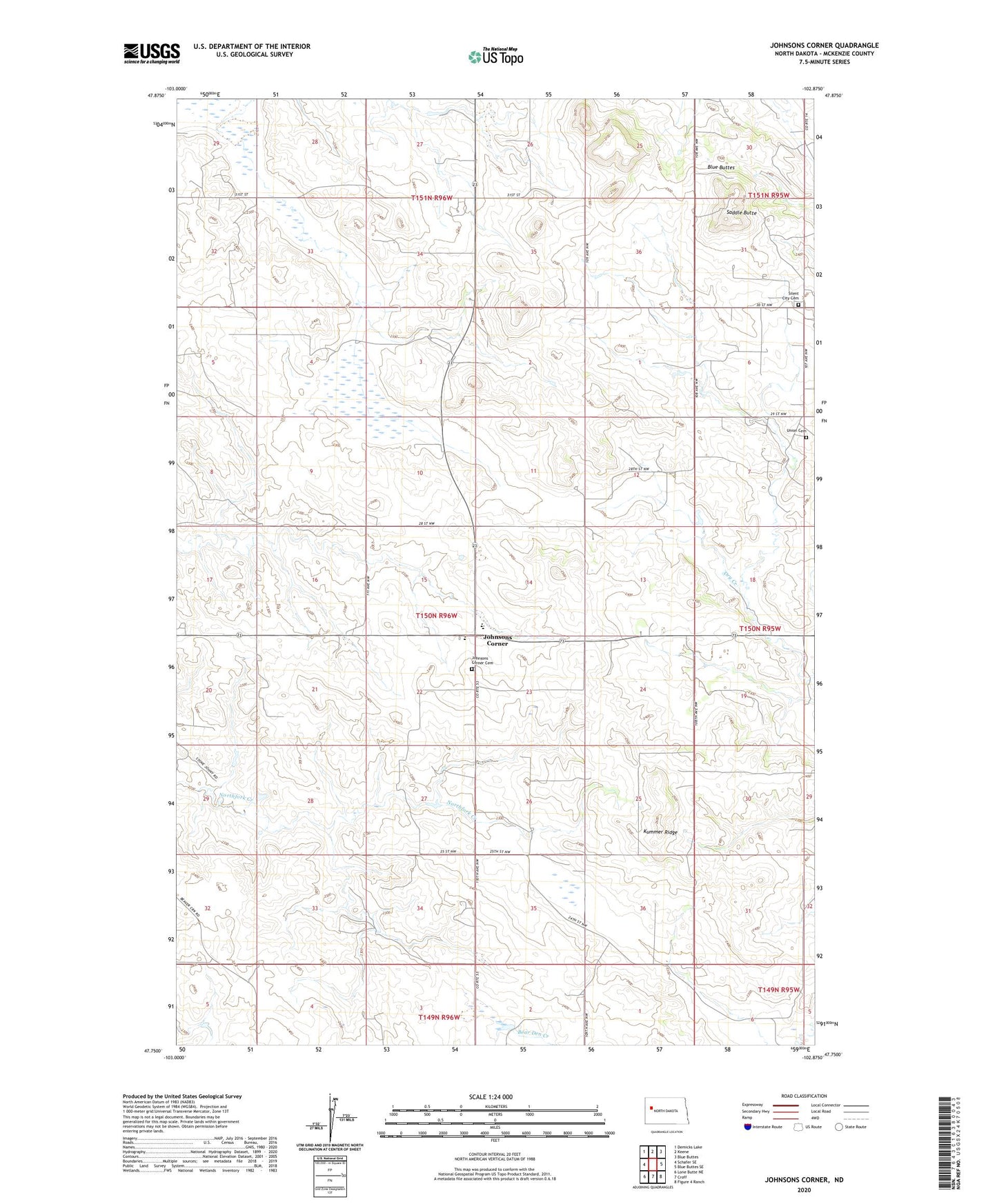 Johnsons Corner North Dakota US Topo Map Image