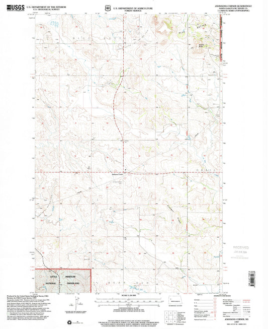 Classic USGS Johnsons Corner North Dakota 7.5'x7.5' Topo Map Image