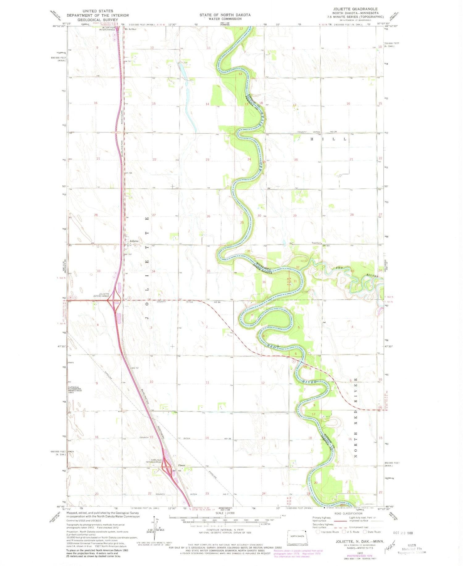 Classic USGS Joliette North Dakota 7.5'x7.5' Topo Map Image