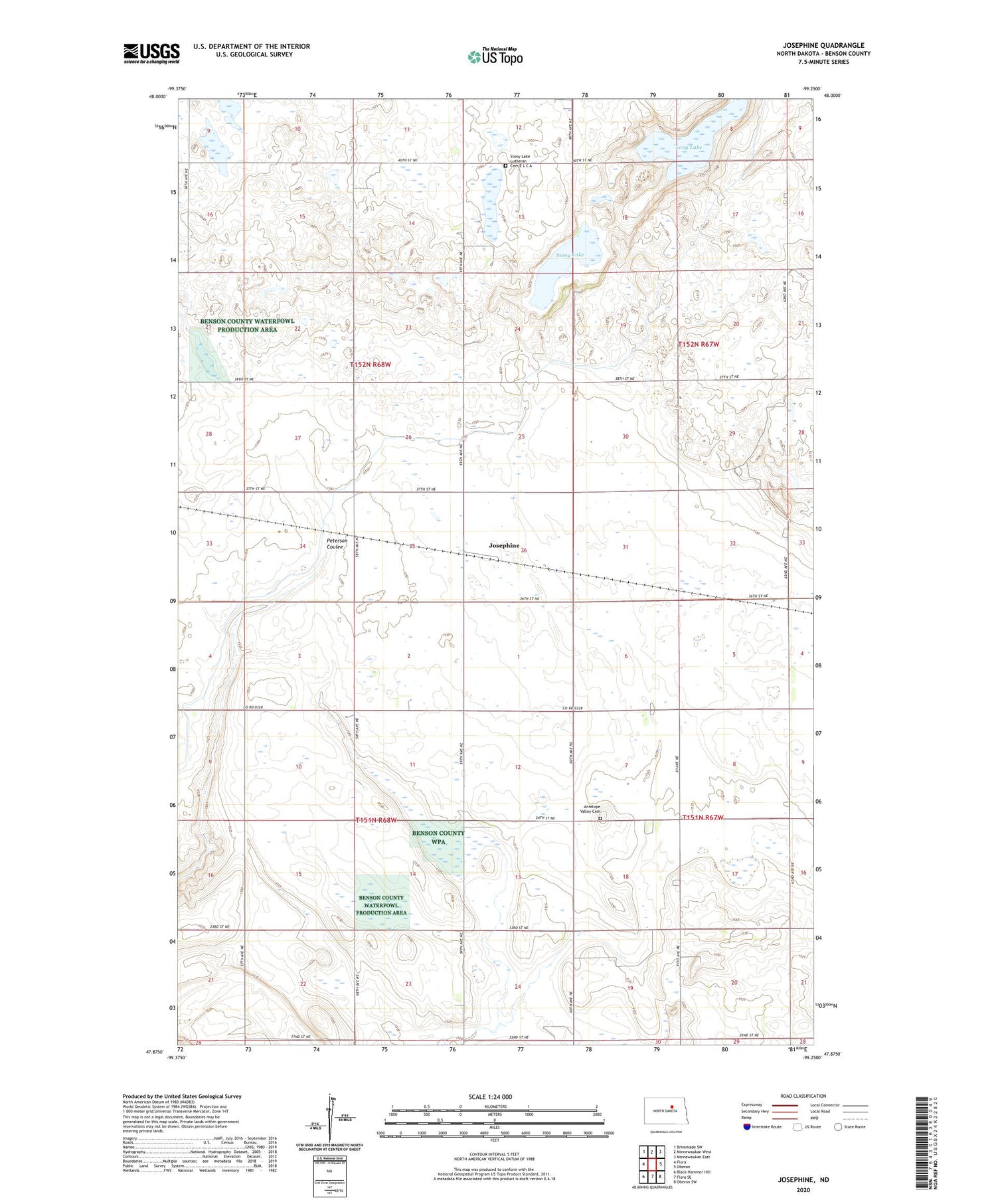 Josephine North Dakota US Topo Map Image