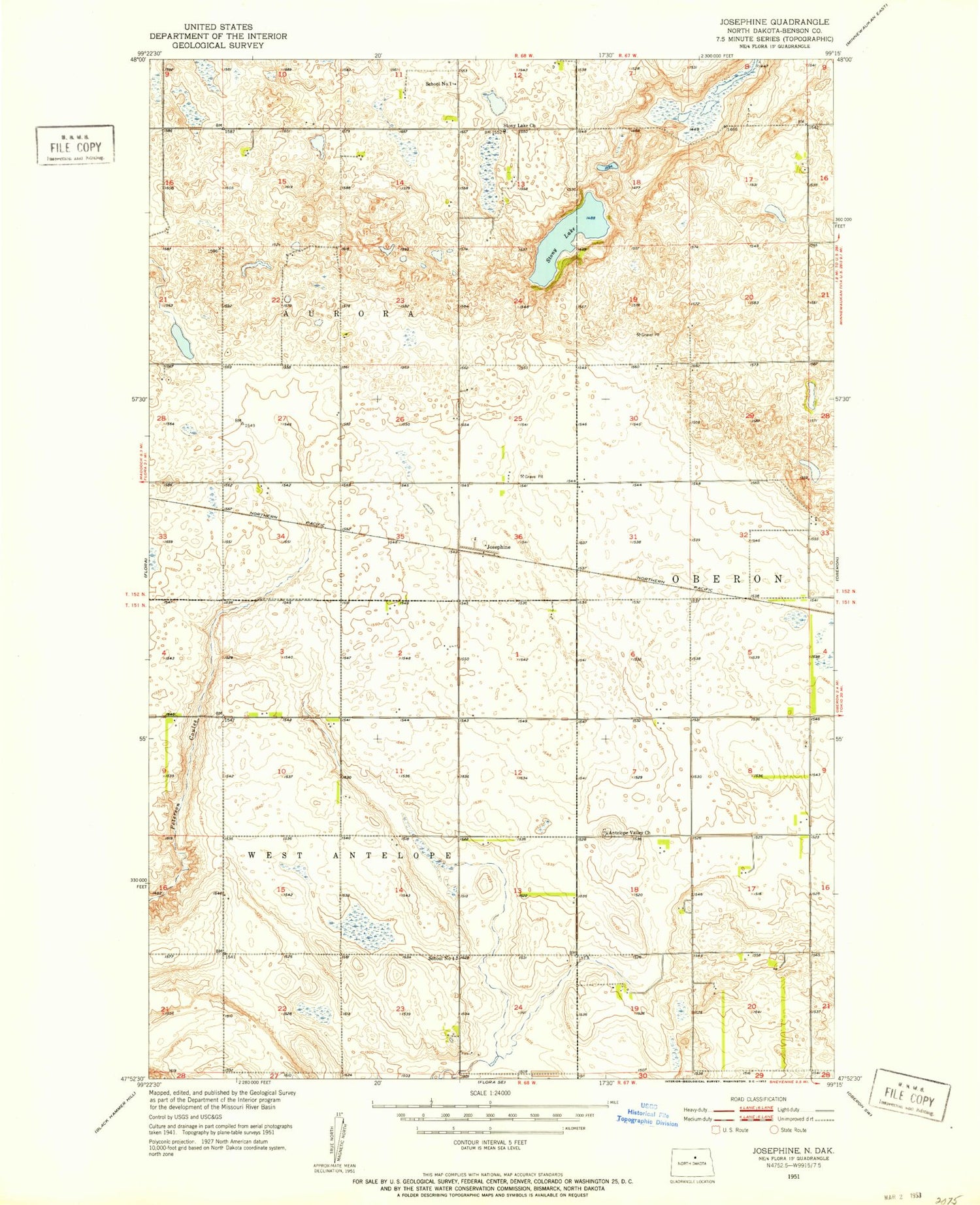 Classic USGS Josephine North Dakota 7.5'x7.5' Topo Map Image
