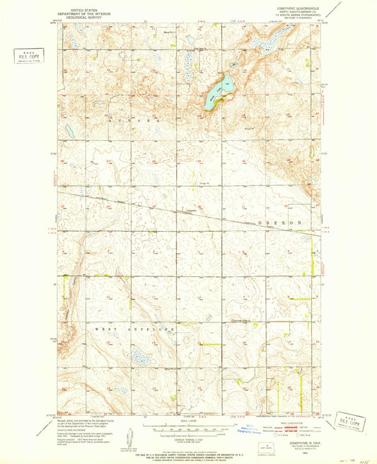 Classic USGS Josephine North Dakota 7.5'x7.5' Topo Map Image