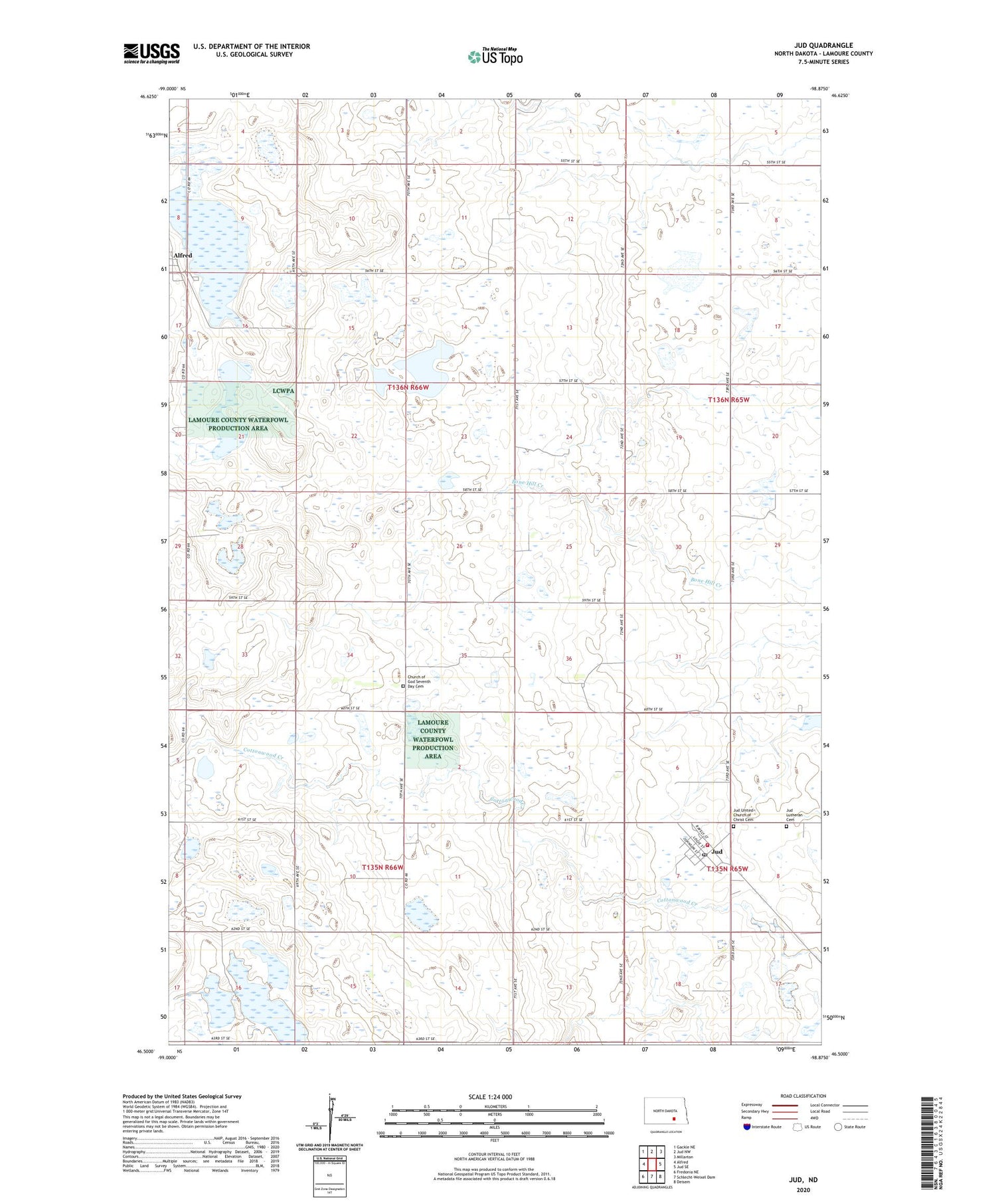 Jud North Dakota US Topo Map Image